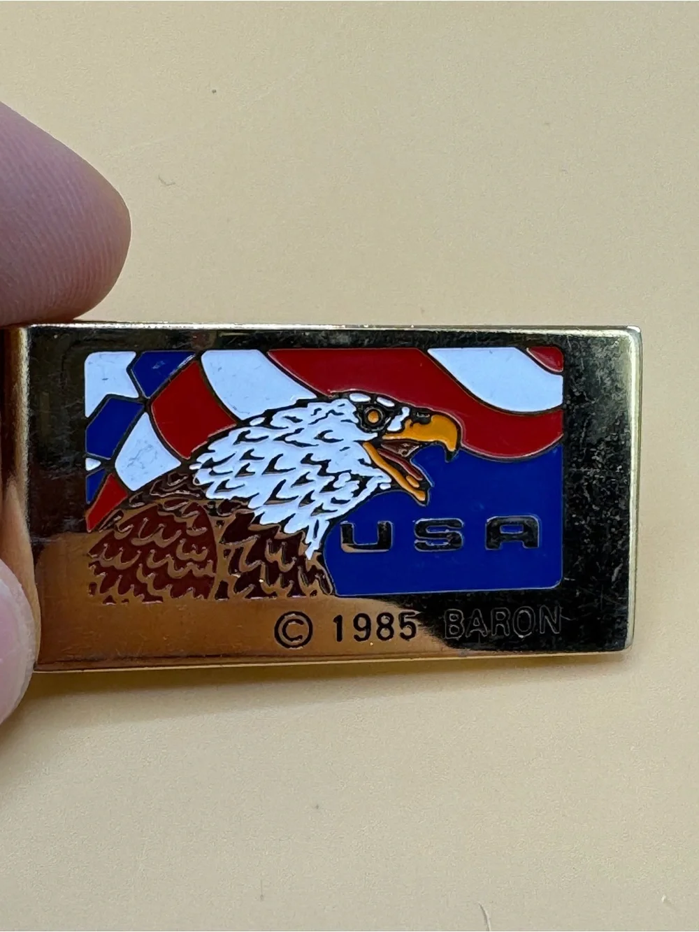 Vintage Enameled USA Eagle Money Clip 1985 Baron Gold Tone